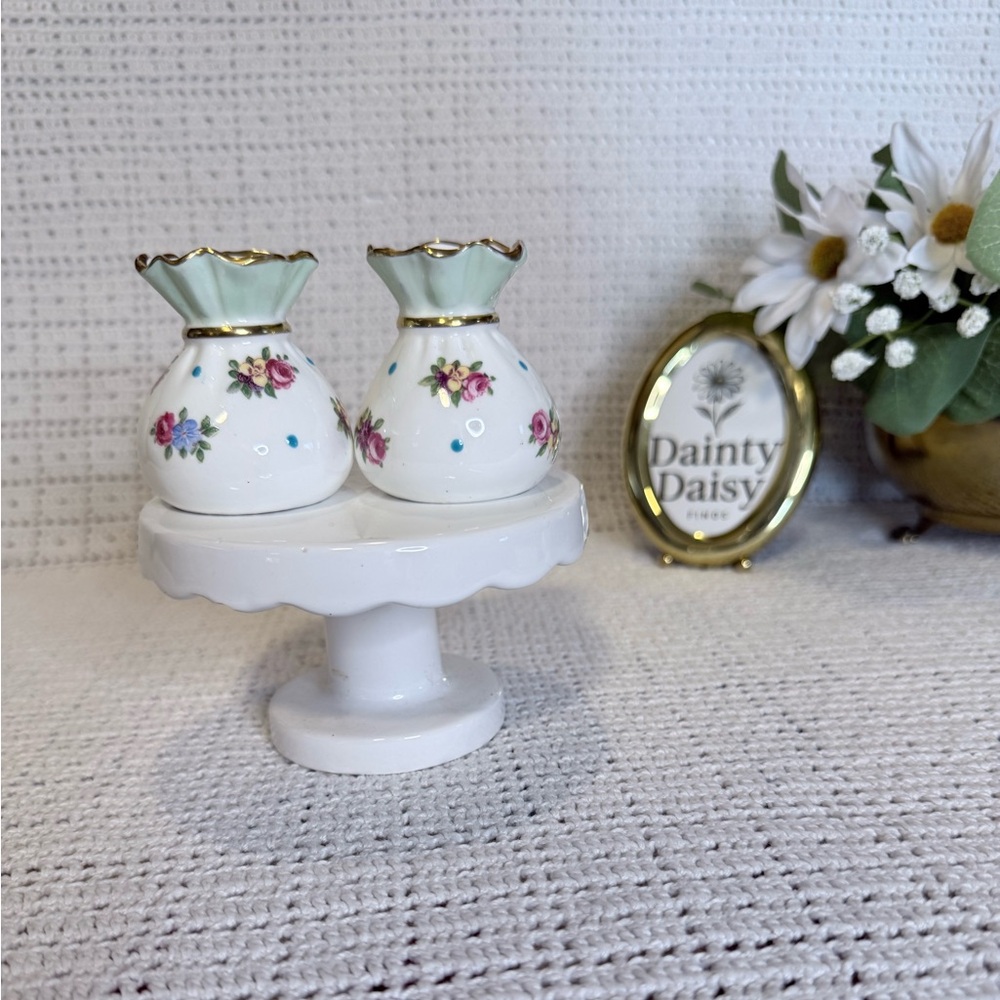 Floral Mini Vases with Gold Trim